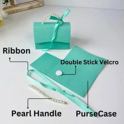 Sweet Degrees Kitchen Embossed Handbag Favor Box with Pearl Handle and Ribbon