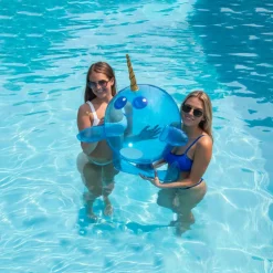 Swim Central 29" Inflatable Blue Narwhal Beach Ball with Tusk