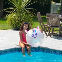 Swim Central 29" Inflatable Rainbow Unicorn Beach Ball with Horn