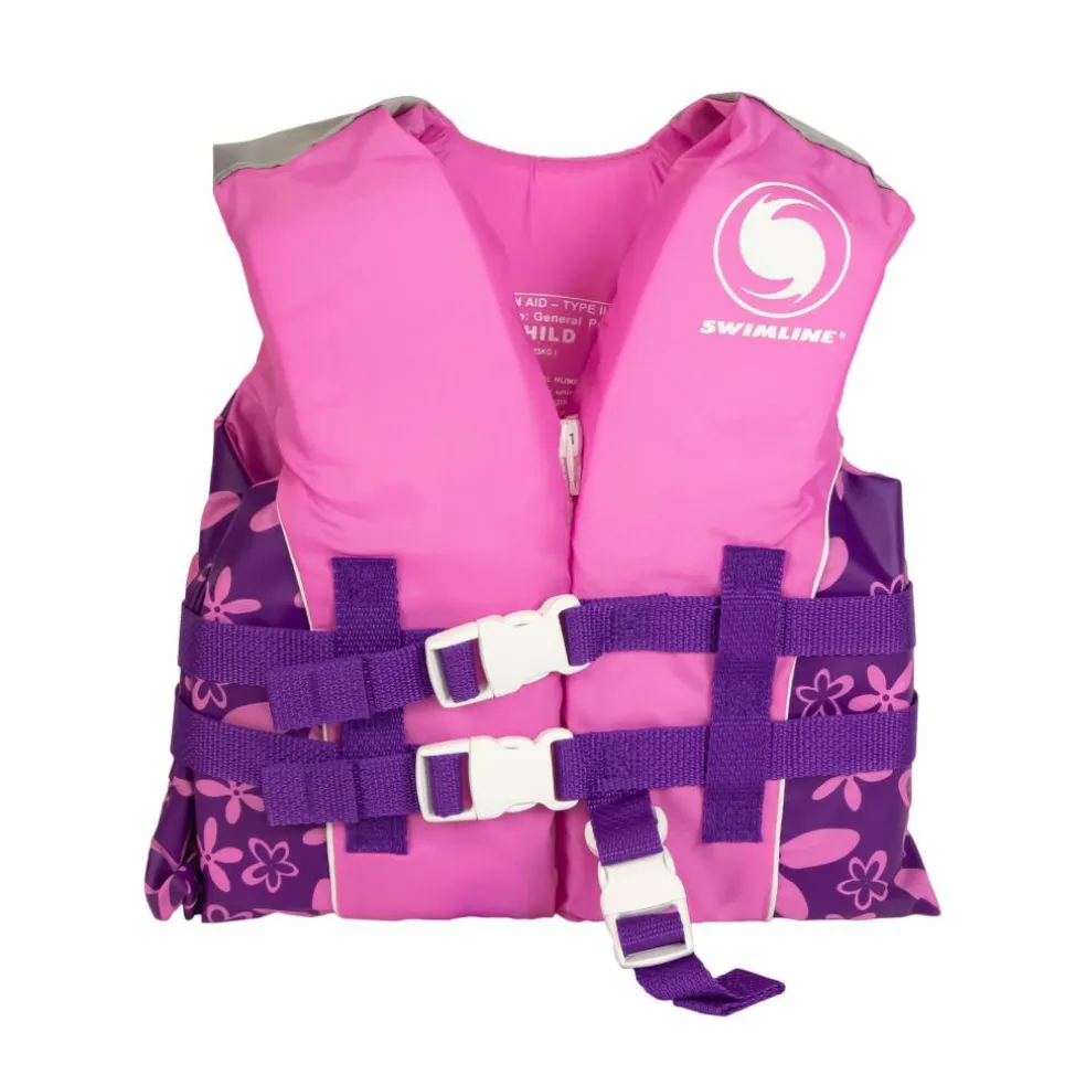 Swim Central Pink & Purple Floral Child Life Jacket Vest with Handle
