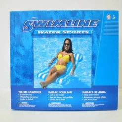 Swimline 4ft. Blue & White Inflatable Water Sports Striped Hammock Pool Raft