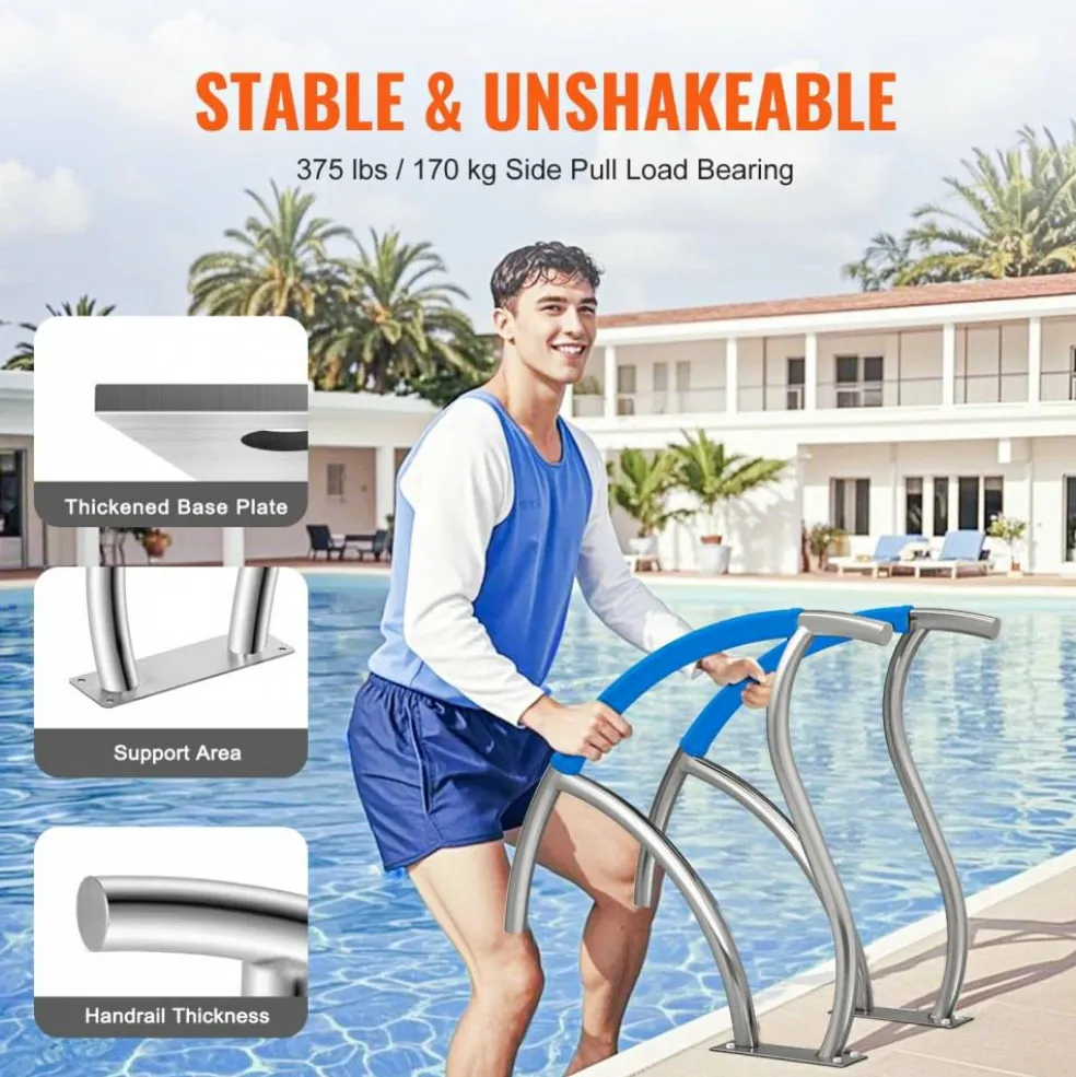 Swimming Pool Handrail 2 Pack, Rust-Resistant Grab Bar with Grip