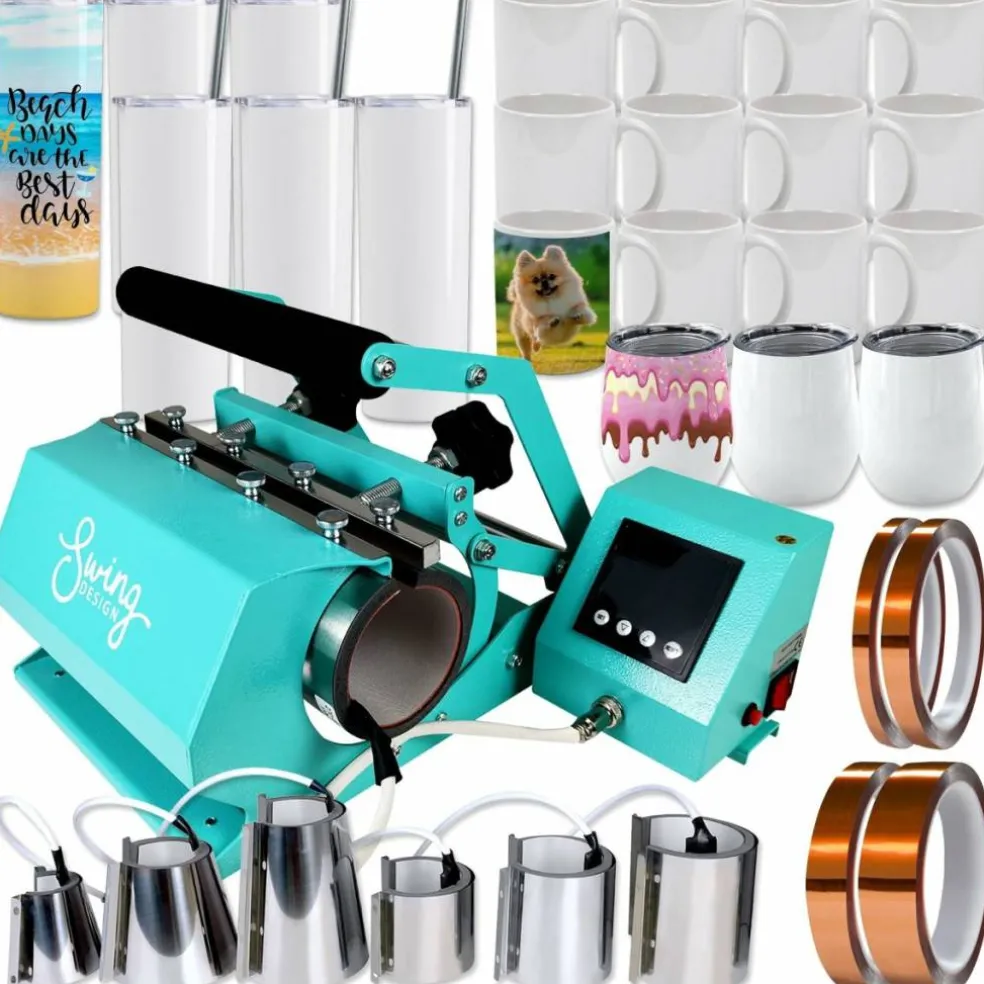 Swing Design 7-in-1 Tumbler Heat Press 20oz/30oz Bundle - Turquoise