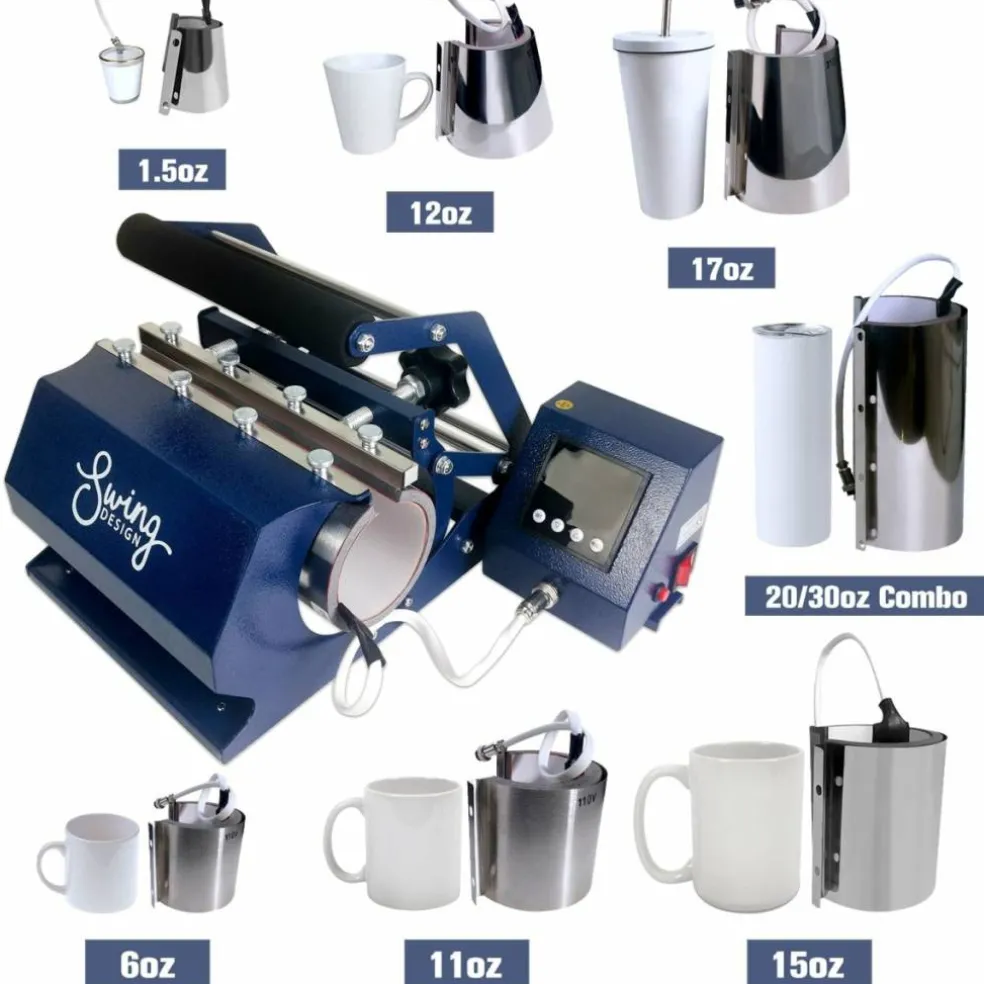 Swing Design 7-in-1 Tumbler Heat Press 20oz/30oz Bundle - Navy