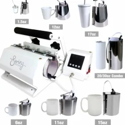 Swing Design 7-in-1 Tumbler Heat Press 20oz/30oz Bundle - White