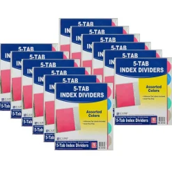5-Tab Poly Binder Index Dividers, Assorted, 5 Per Set, 12 Sets