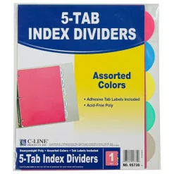 5-Tab Poly Index Dividers w/Slant Pocket, Asstd Colors