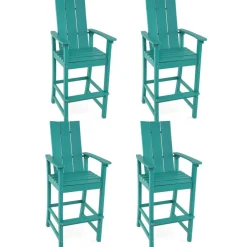 Tall Adirondack Chair Outdoor Bar Stool with Ergonomic Backrest for Backyard - 27.5" x 23" x 52" (L x W x H)