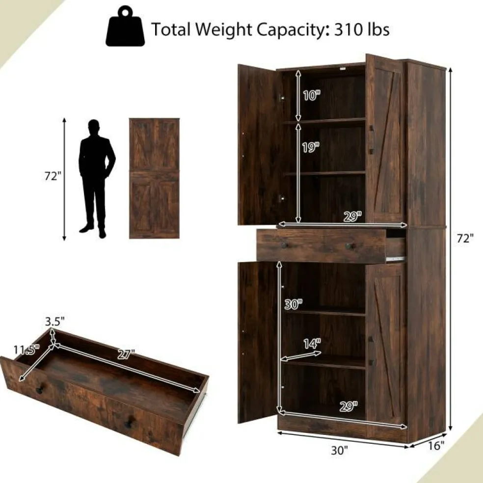 Tall Farmhouse Cabinet 72" – Modern Design with 4 Barn Doors
