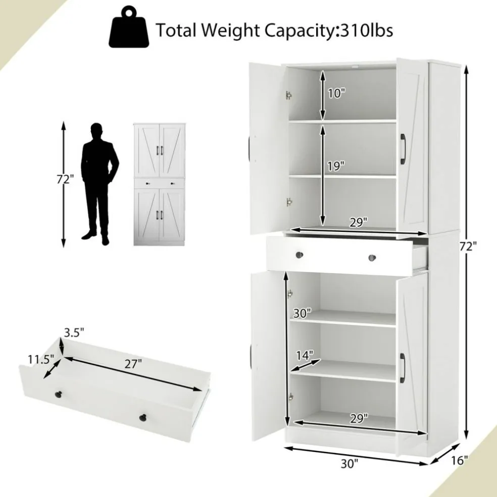 Tall Farmhouse Cabinet 72" – Modern Design with 4 Barn Doors