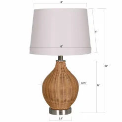 22" Tan Faux Rattan Table Lamp with White Fabric Shade by Ashland®