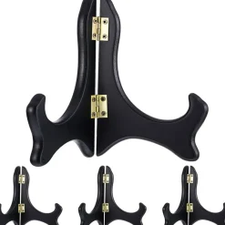 Tatuo 4 Packs Wooden Display Stand Decorative Plate Stands for Display Picture Frame Stand Holder Easels (5 Inch, Black)
