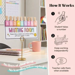 Teacher Classroom Management Tools, Please Take a Number Waiting Room Sign with Wooden Number Clips, Student Helper Queue System Poster for Classroom Organization & Behavior Management