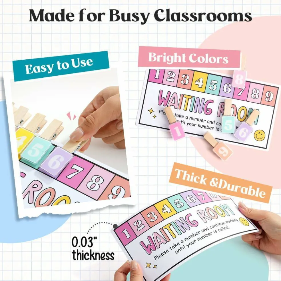 Teacher Classroom Management Tools, Please Take a Number Waiting Room Sign with Wooden Number Clips, Student Helper Queue System Poster for Classroom Organization & Behavior Management