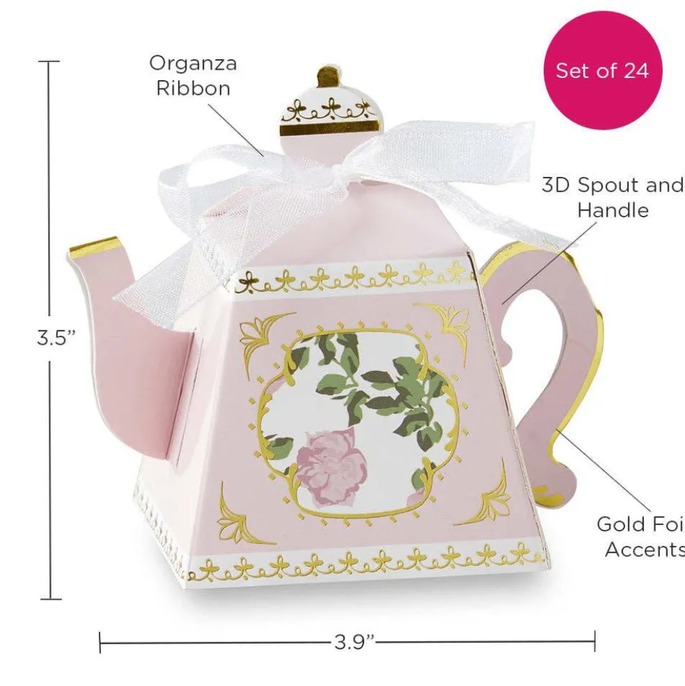 Tea Time Whimsy Teapot Favor Box - Pink (Set of 24)