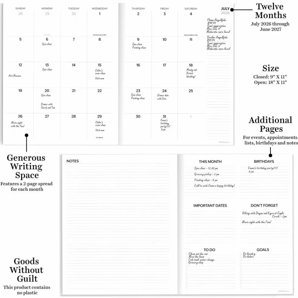 TF Publishing Large 2026-27 Linen Lines Monthly Planner