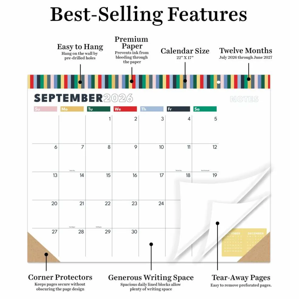 TF Publishing Large 2026-27 Long Weekend Desk Pad Monthly Blotter Calendar