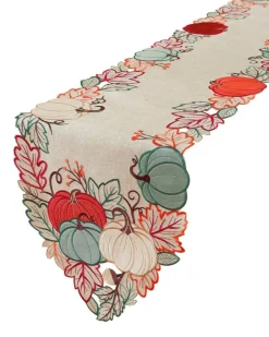 Thanksgiving Decorations Fall Table Runner with Embroidered Velvet Pumpkins Maple Leaf. Table Decor for Home Kitchen Dining Seasonal Harvest Party 36 Inches
