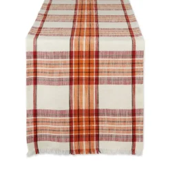Thanksgiving & Fall Table Decoration Autumn Farmhouse Plaid, Table Runner, 14x108, Pumpkin Spice Orange