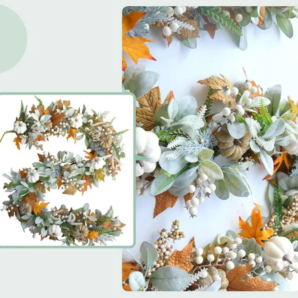 Thanksgiving Fall Wreath Eucalyptus Berries Pumpkins Lamb Ears Leaves Pumpkin Garland