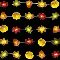 Thanksgiving Lights 10FT 30 LED Fall Lights 3D Pumpkin Maple Leaf Acorn Battery Operated String Lights Halloween Decorations Indoor Fall Decorations for Home Garland Party Autumn