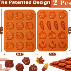 Thanksgiving Silicone Molds 2 Pack, Turkey Pumpkin Fall Leaf Acorn Chocolate Molds, Food Grade Silicone Candy Molds for Plaster, Chocolate, Fondant, Cupcake Decorations, Halloween Fall Harvest Baking