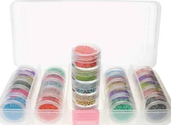 The Beadsmith Personality Case, Clear Plastic Bead Storage Case with 25 Removable and Stackable Jars, includes 5 screw top lids, Organizer Storage for Beads, Snap Lock Case for Jewelry and Crafts