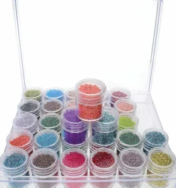 The Beadsmith Personality Case - Clear Storage Organizer Box, 6.4 x 5.4 x 1.25 inches - Includes 30 Small Containers with lids – 1 x 1.1 inches, Bead Holder