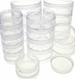 The Beadsmith – Stack Jar 4-Piece Assortment – 2 x 4 Stack, 1 x 5 Stack, 1 x 6 Stack, Pill containers, Empty Pot Jars, refillable Cosmetic containers, Small Plastic Organizers