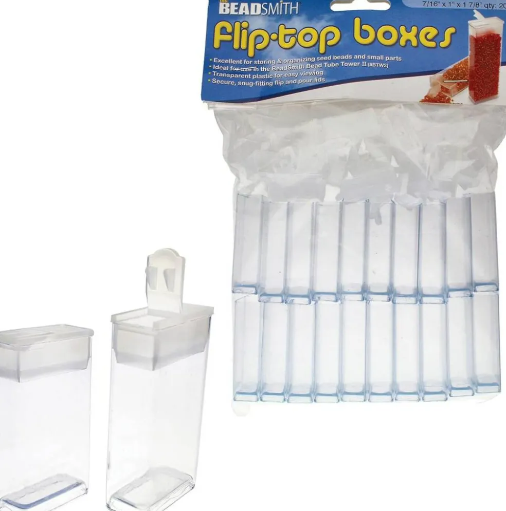 The Beadsmith TUBE PLASTIC RECT W/FLIP TOP 7/16 X 1 X 1 7/8-20/BG
