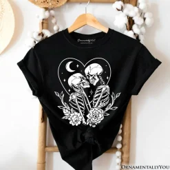The Lovers Skeletons T-Shirt, Spooky Gothic Romantic Valentine Tee