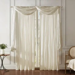 Threadmade Athena Faux Silk Window Curtain and Scarf Set, Red - 52