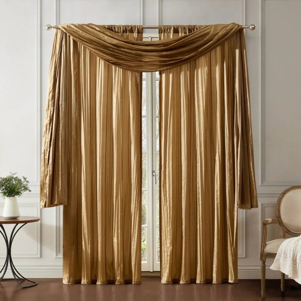 Threadmade Athena Faux Silk Window Curtain and Scarf Set, Red - 52"W x 108"L