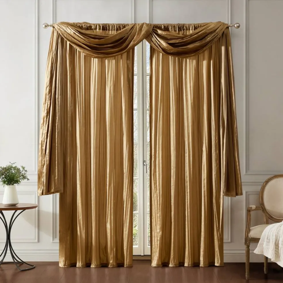 Threadmade Athena Faux Silk Window Curtain and Scarf Set, Red - 52"W x 108"L