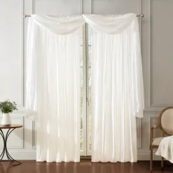 Threadmade Athena Faux Silk Window Curtain and Scarf Set, Red - 52