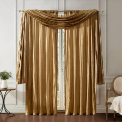 Threadmade Athena Faux Silk Window Curtain and Scarf Set, Red - 52
