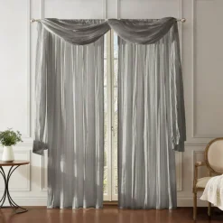 Threadmade Athena Faux Silk Window Curtain and Scarf Set, Red - 52