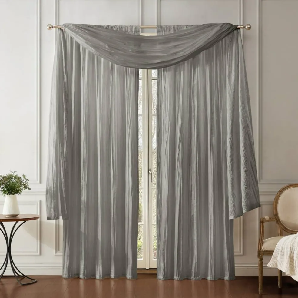 Threadmade Athena Faux Silk Window Curtain and Scarf Set, Red - 52"W x 108"L