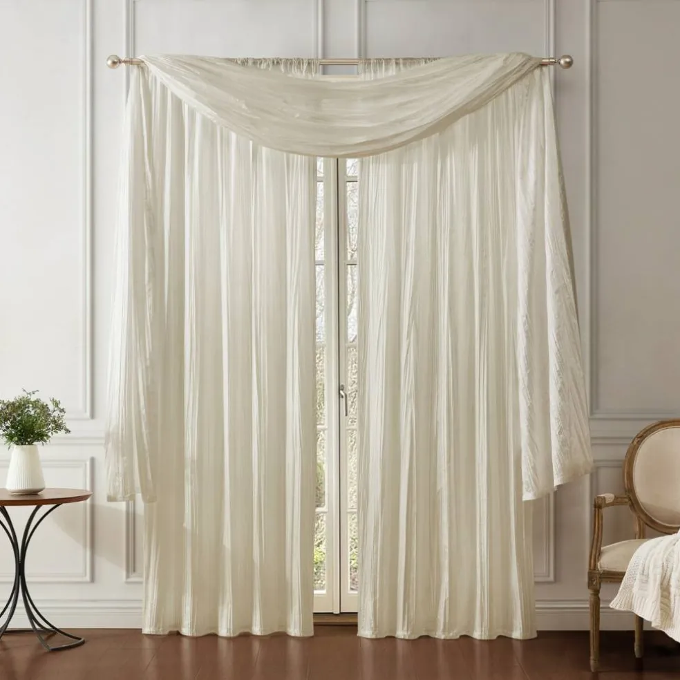 Threadmade Athena Faux Silk Window Curtain and Scarf Set, Red - 52"W x 108"L