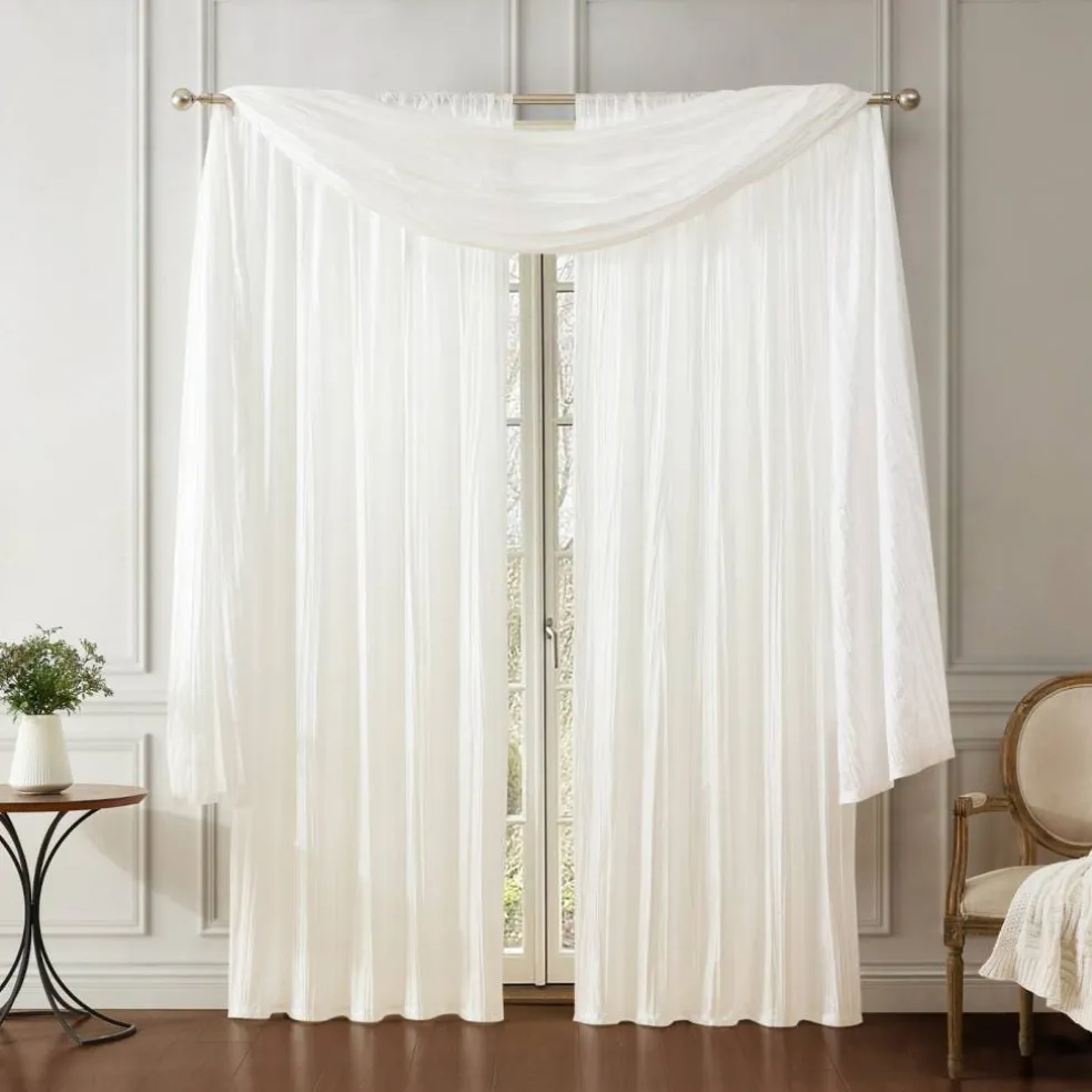 Threadmade Athena Faux Silk Window Curtain and Scarf Set, Red - 52"W x 108"L