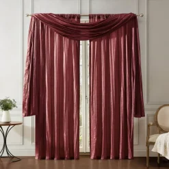 Threadmade Athena Faux Silk Window Curtain and Scarf Set, Red - 52