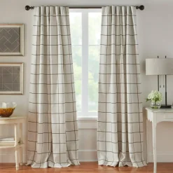 Threadmade Brighton Rod Pocket Back Tab Window Curtain Panel, Black - 52