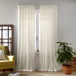 Threadmade Calypso Macramé Tassel Semi Sheer Window Curtain, Ivory - 52"W x 95"L