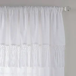 Threadmade Calypso Macramé Tassel Semi Sheer Window Curtain, Ivory - 52