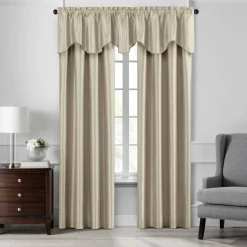 Threadmade Colette Faux Silk Scalloped Window Valance, Ivory - 50