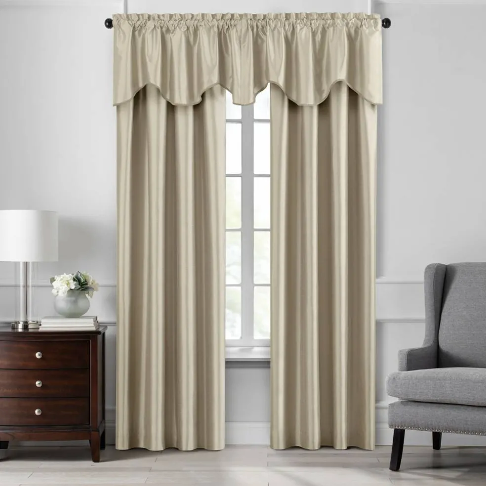 Threadmade Colette Faux Silk Scalloped Window Valance, Ivory - 50"W x 21"L