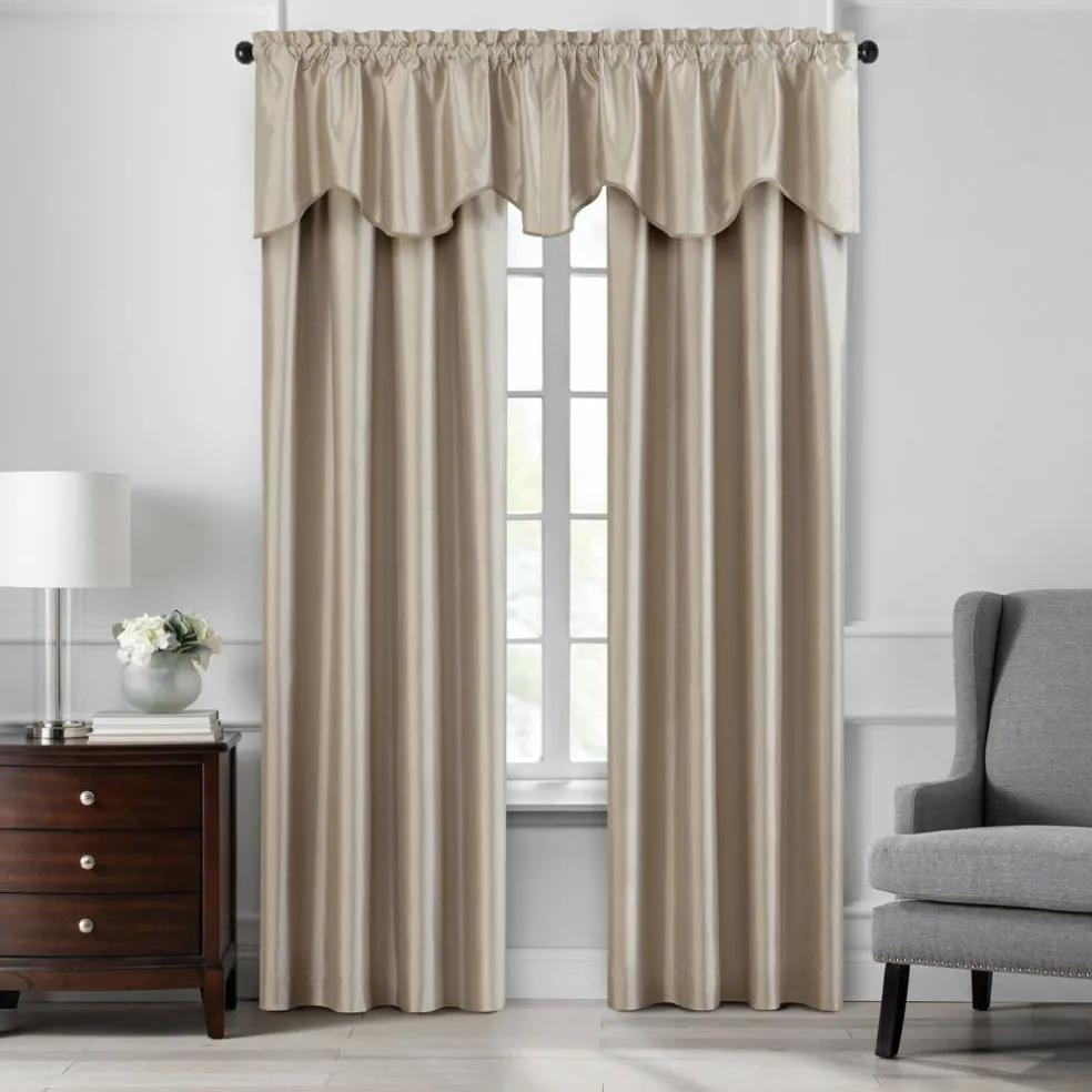 Threadmade Colette Faux Silk Scalloped Window Valance, Ivory - 50"W x 21"L