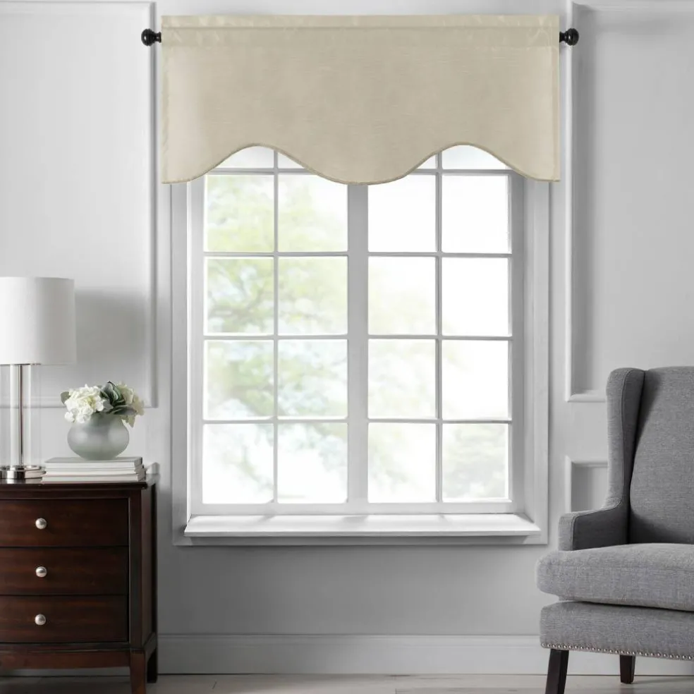 Threadmade Colette Faux Silk Scalloped Window Valance, Ivory - 50"W x 21"L