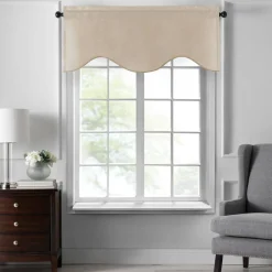 Threadmade Colette Faux Silk Scalloped Window Valance, Ivory - 50