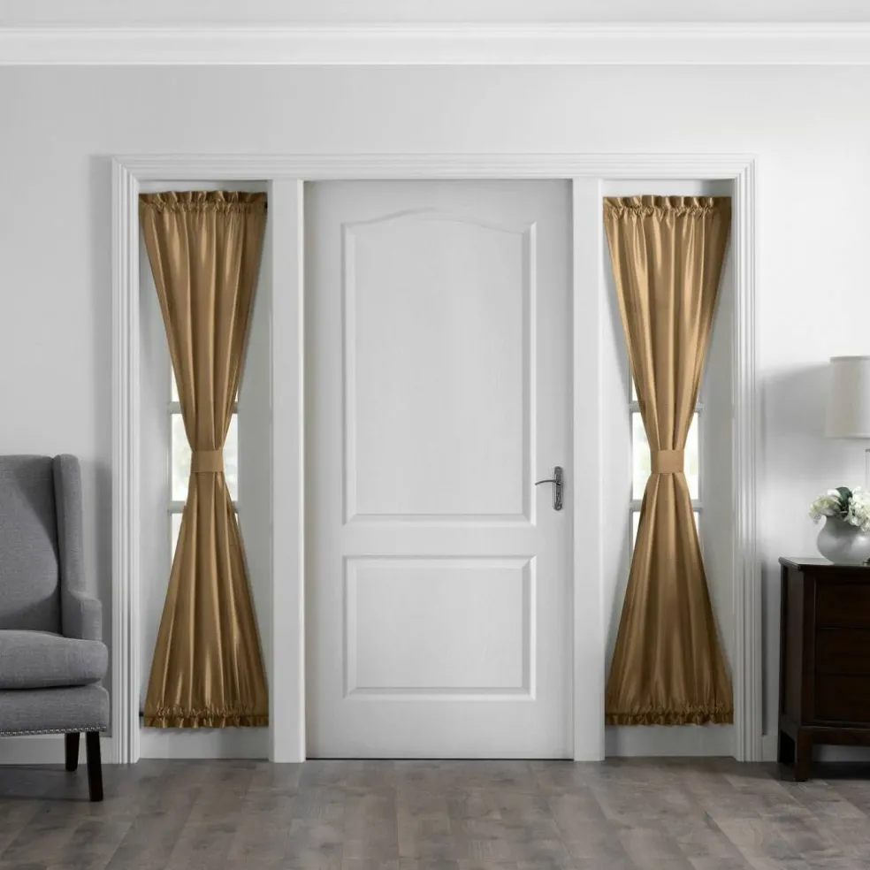 Threadmade Colette Faux Silk Blackout Window Curtain, Taupe - 52"W x 108"L